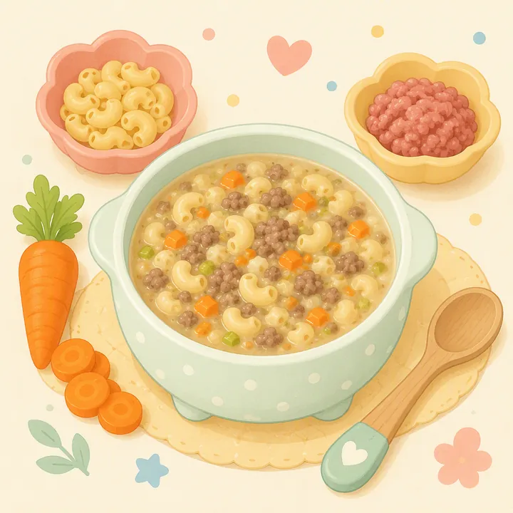 Sup Makaroni Daging Sapi Sayur (12–23 Bulan)